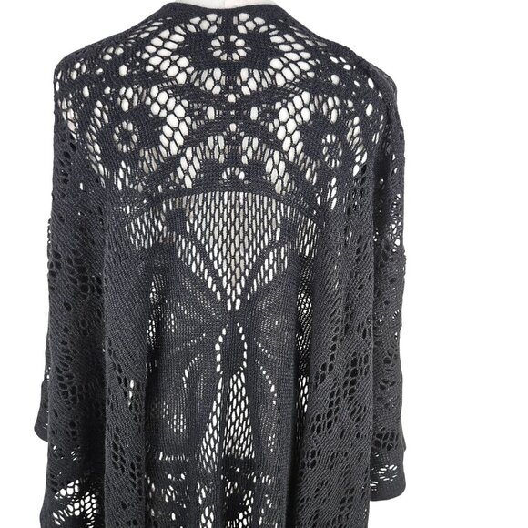 Black Butterfly Shawl Wrap Black Floral Lace Knit Fringe Boho OS - Picture 1 of 8